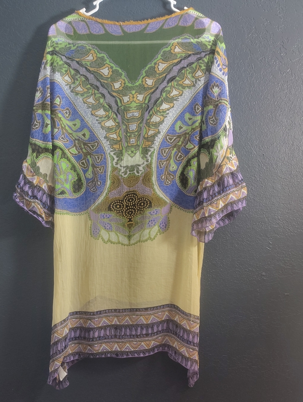 CAbi  Marrakesh Caftan Silk Bohemian Yellow  Purple and Green Paisley - Picture 5 of 6